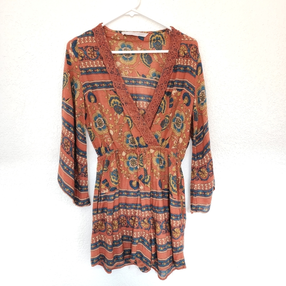 Zara trf orange blue jumsuit rompers lace boho size Xs-S